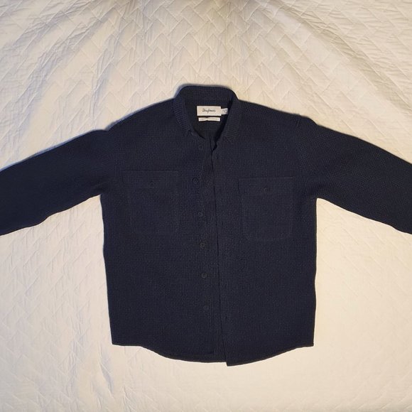Schnaydermans Navy Wool Waffle Boxy Shirt Jacket - Picture 5 of 8